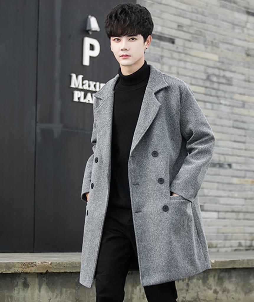 JHIJSC Long Chesterfield Business Solid Plus Size Men's Coat, Autumn/Winter, Style, Color, Stylish, (2XL, Gray)