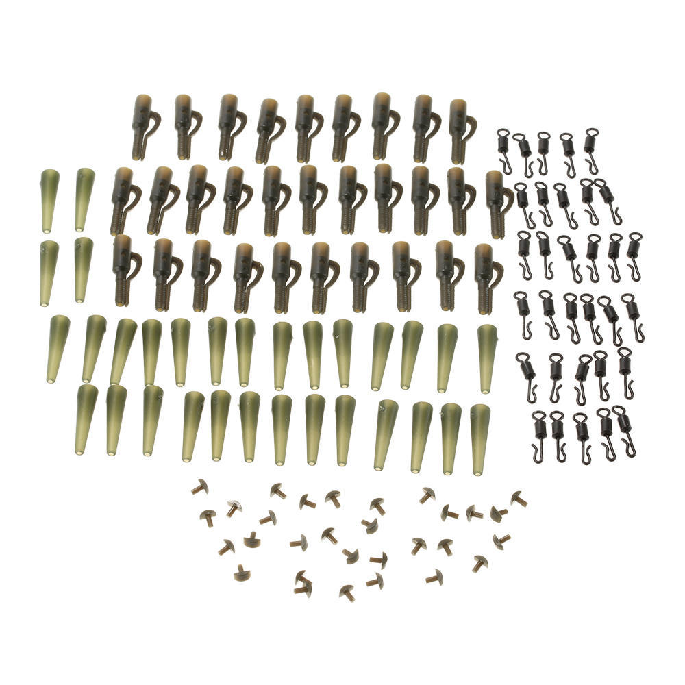 120pcs 30Set Fishing Set Safety  Clips Tail Rubber Tubes with Pins  Swivels Carp Fishing Terminal Tackle Tool