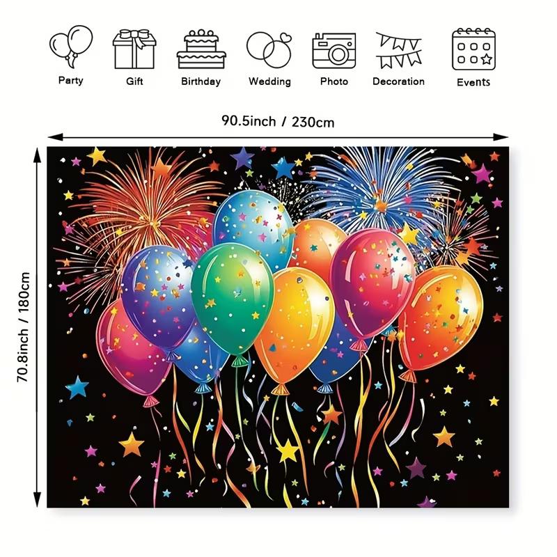 2D Black Background Colorful Balloon Fireworks New Year Party Decor Banner
