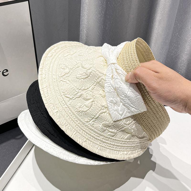 Летняя маленькая свежая женская соломенная косичка маленькая плиссированная пустая шляпа с бантом козырек большая подвесная шляпа от солнца с солнцезащитным кремом