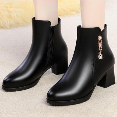 Женские ботильоны из натуральной кожи на среднем каблуке с мягкой хлопковой и плюшевой подкладкой