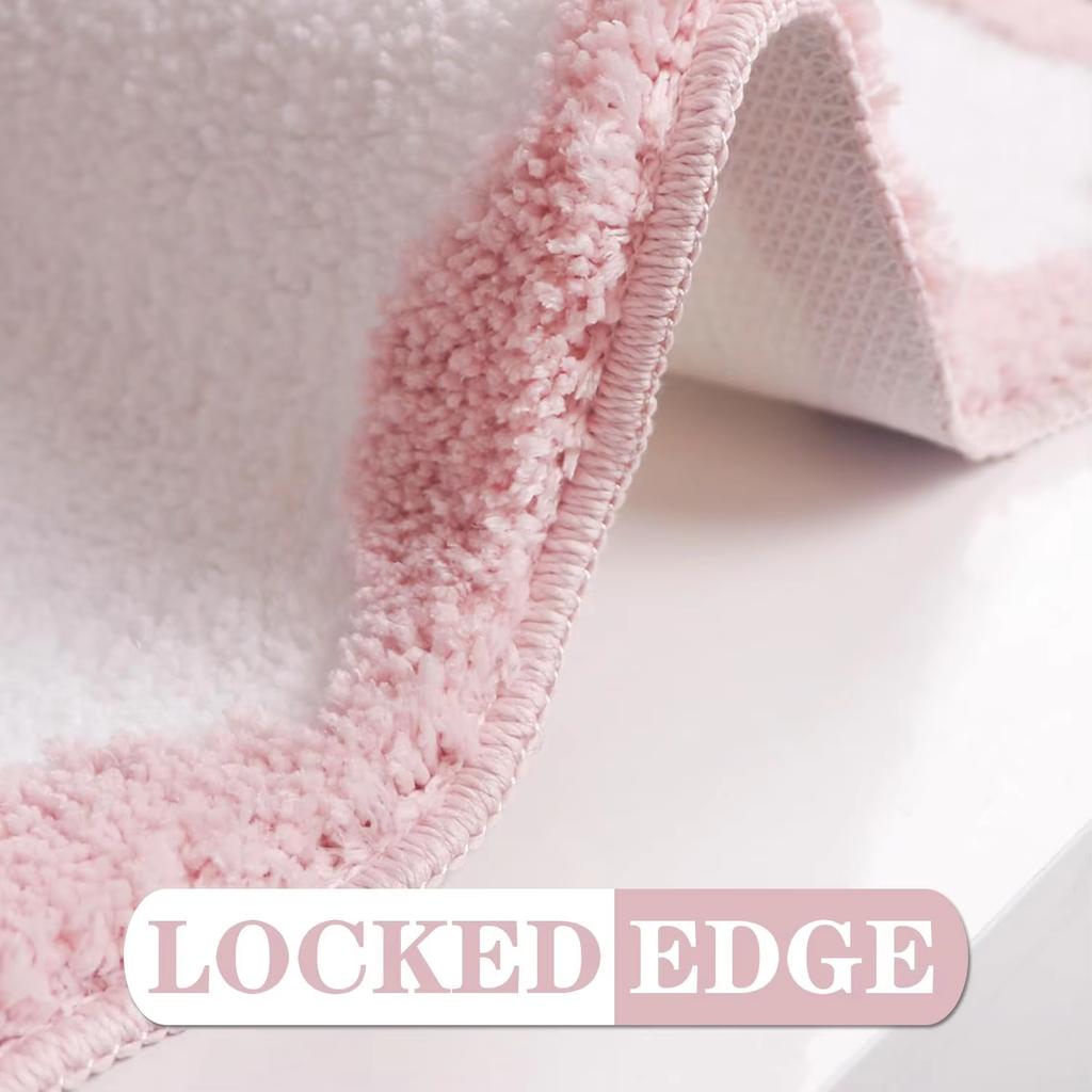 1 шт. Розовый коврик для ванной с бантом для ванной комнаты Милые коврики в стиле преппи с фестончатыми краями, Мягкая микрофибра, Сверхвпитывающий, Нескользящий