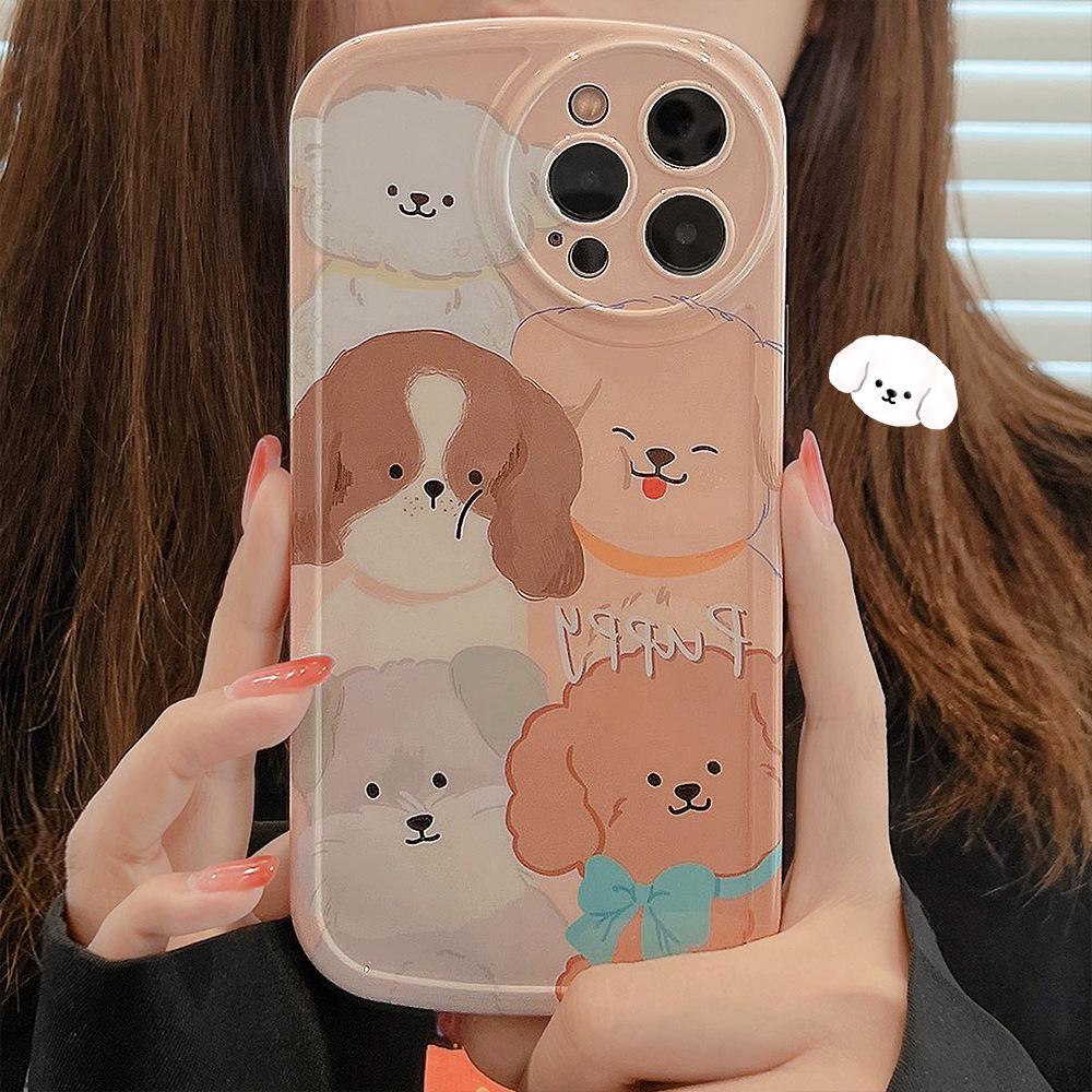 Imd Round Camera Protector Capa For Iphone 12 Promax 13 11 Pro Max Silicone Soft Cute Cartoon Ins Dog Family Puppy Phone Case