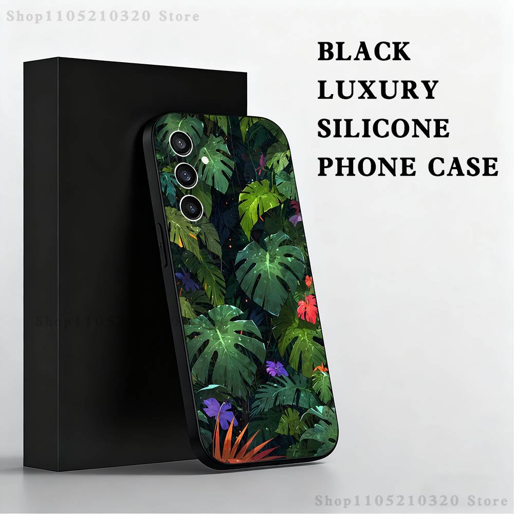 palm leaves Phone Case For Samsung S 25,24,23,22,30,21,10,9,Ultra,Plus,Lite,FE,4,5 G Black Soft Case