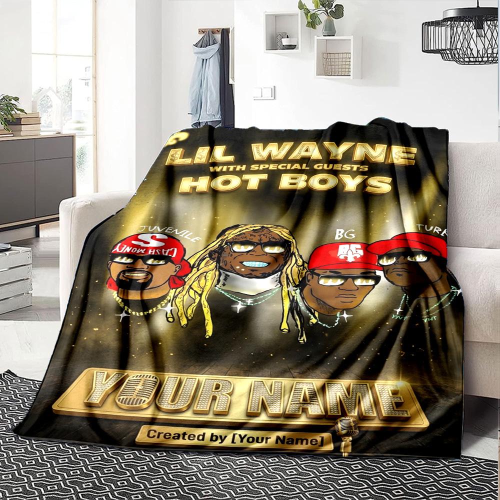 Name Custom Lil Wayne Print Flannel Blanket High Quality Warm Comfortable Cover for All Seasons Perfect for Gifts Home Decor