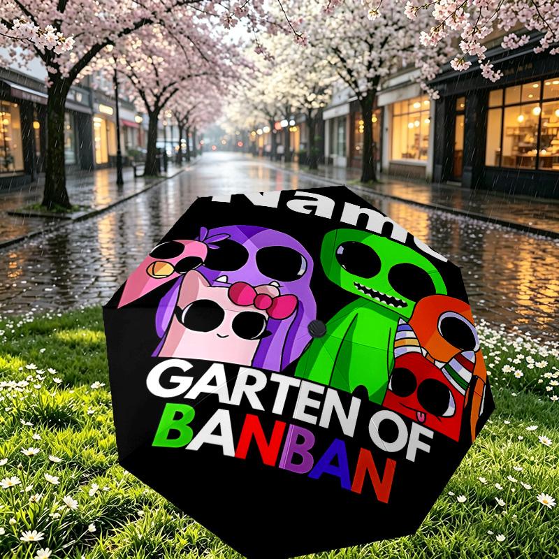Custom Name Personalized Game Rainbow Friends Print Umbrella, Auto Open Close, 8‑Rib Sturdy Frame, Commute Camping Hiking Use, Birthday Gift