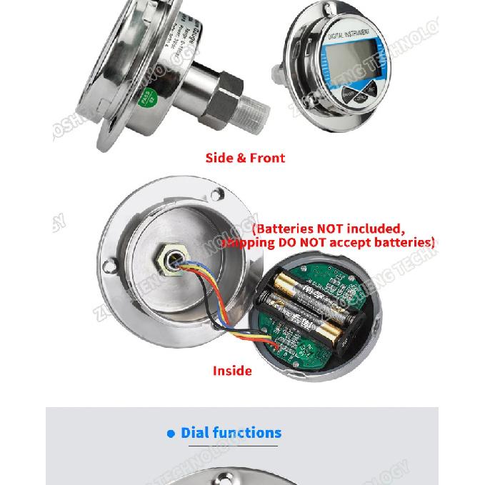 0-1000bar Hydraulic Vacuum Digital Pressure Gauge Axial G 1/4 Male Connector Oil Gas Water Pressure Gauge 4'' Manometer