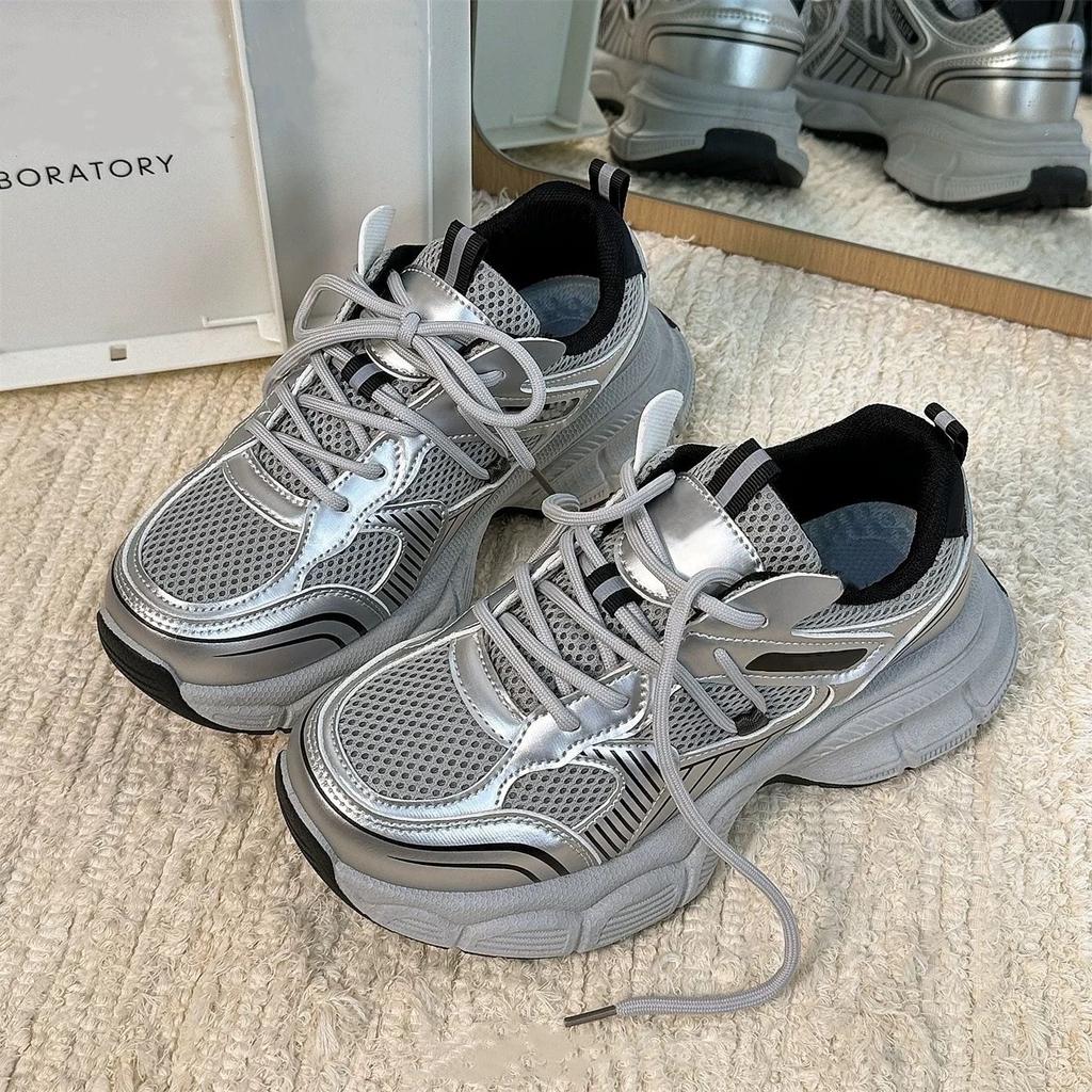 Thick-soled dad shoes women's 2026 autumn new mesh casual breathable muffin sole sneakers women's shoes