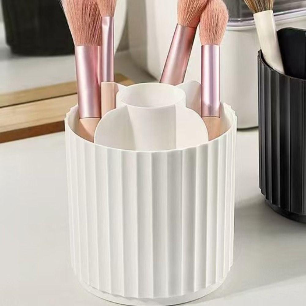 Rotatable Makeup Brush Cylinder with Cover Compartment Pen Holder Cosmetics Storage Box  Gift
