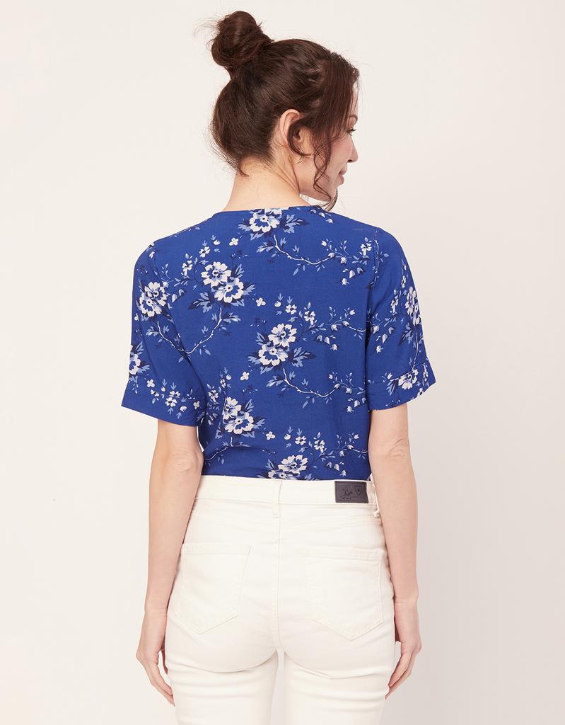 Moomaya Printed Viscose Summer Top For Women, Round Neck Short Sleeves Casual Top