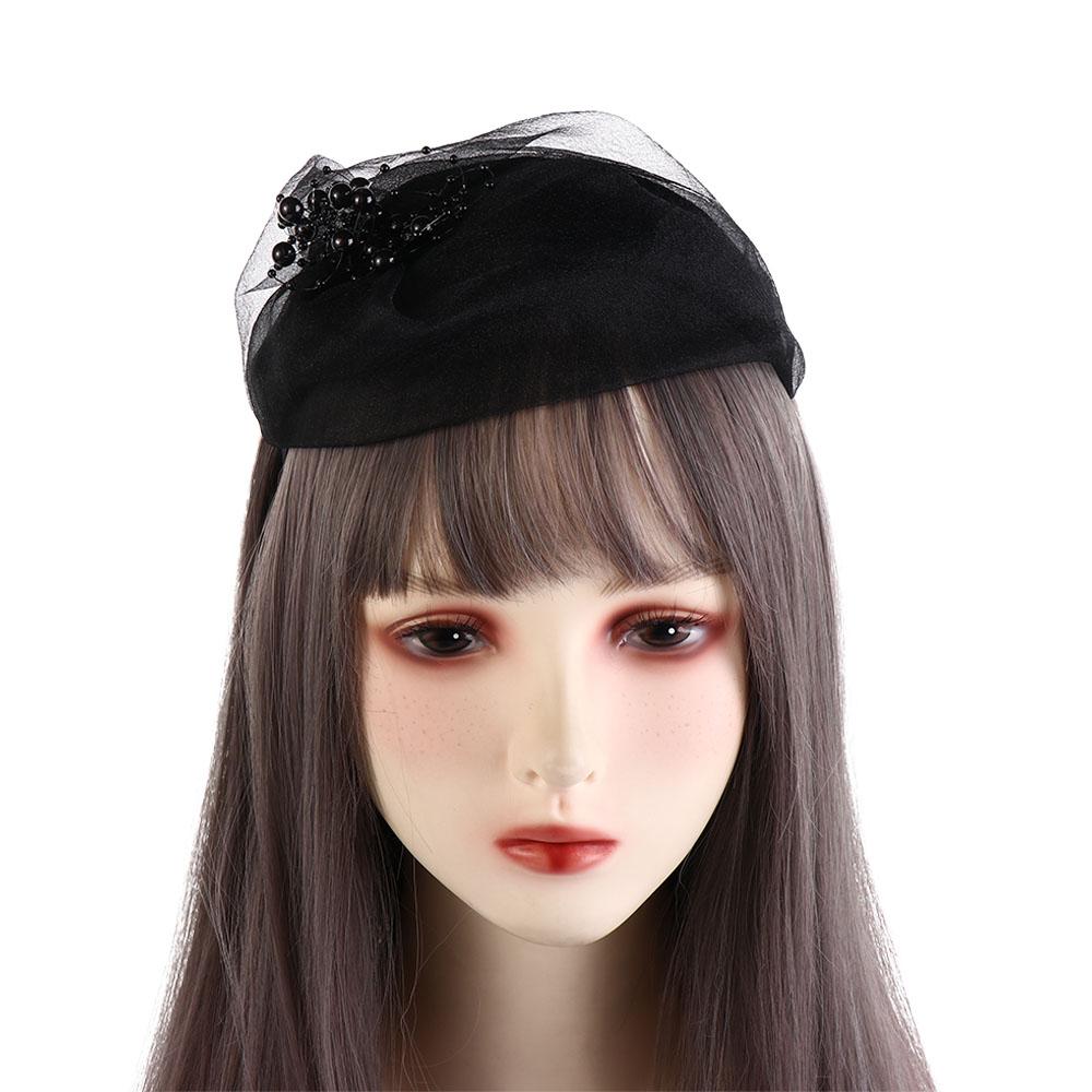 Bead Yarn Half Hat Headband French Style Hat Shape Hairband Sweet Mesh Hair Hoop  Dinner