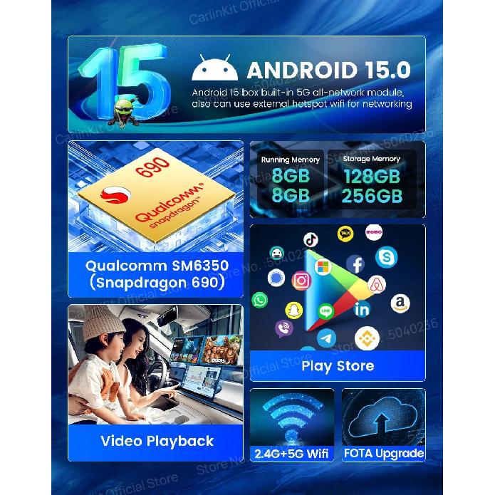CarlinKit CarPlay Ai Box Android 15 Ultra2 SM6350 8 ГБ+128 ГБ Умная Android TV Box Беспроводной CarPlay Android Auto GPS Для Штатных Автомобилей