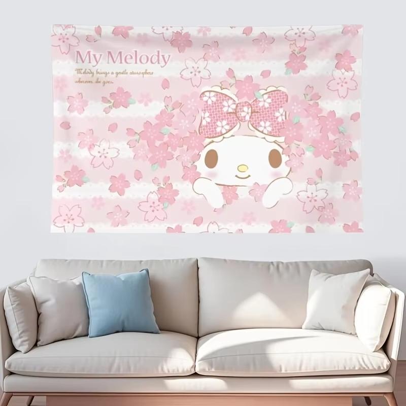 Гобелен My Melody Розовый Цветочный Дизайн Кавайная Серия Sanrio Настенное Украшение Милый Фон для Спальни Идеальный Подарок для Фанатов