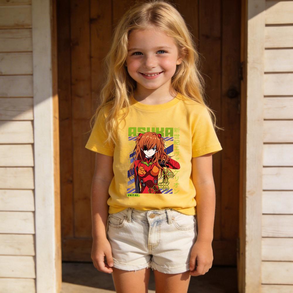 Evangelion Asuka Anime Print Cotton T Shirt for Boys Girls Kids Summer Casual Short Sleeve Top Unisex Clothing