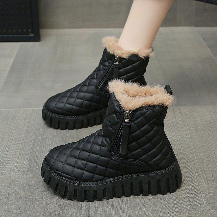 Зима 2024 года, новые зимние сапоги на толстой подошве из бархата и утолщенного хлопка, женские короткие сапоги с меховым покрытием, теплая женская обувь из хлопка