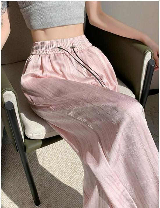 Брюки широкие из ледяного шелка, сатина с принтом тушью, летний тонкий стиль 2025, прохладный плиссированный драпированный дизайн в стиле Ямамото.