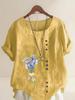 Women's Fashion Purple Bouquet Print Shot Sleeve T-shirt Loose Cotton Shirt Casual Loose Summer Blouse Tops Plus Size