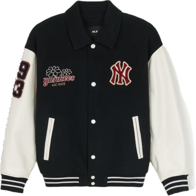 MLB Нью-Йорк Янкис Varsity Однобортная Куртка с Воротником с Отворотами и Длинным Рукавом Унисекс Куртка Черная 3AJPV1446-50BKS