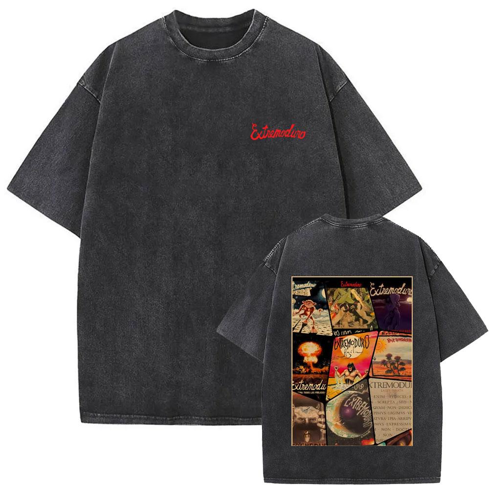 Rock Band EXTREMODURO Tour Vintage Washed Tshirt Men Fashion Hip Hop Street T Shirt Male Gothic Retro Oversized T Shirts