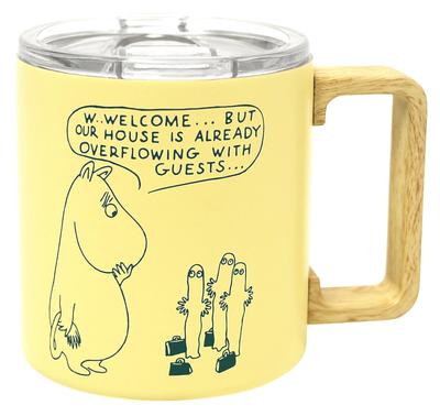 Кружка MOOMIN из нержавеющей стали, идеальный подарок, 350 мл, крышка, двойные стенки с вакуумной изоляцией, в коробке, (Ручка под дерево, Желтая)