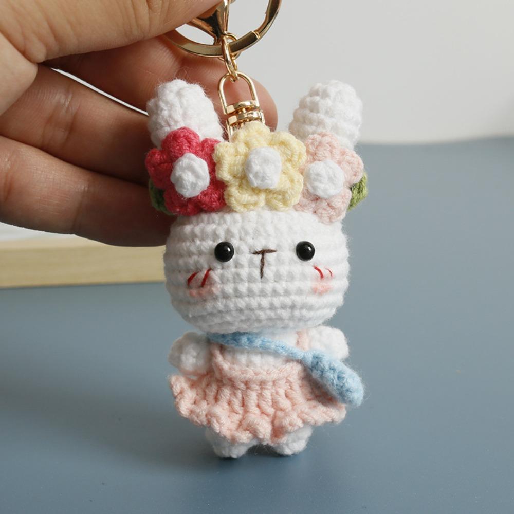 Cartoon Carrot Bunny Keyrings Knitting Rabbit Doll Pendant Crochet Keyrings Friends Gift