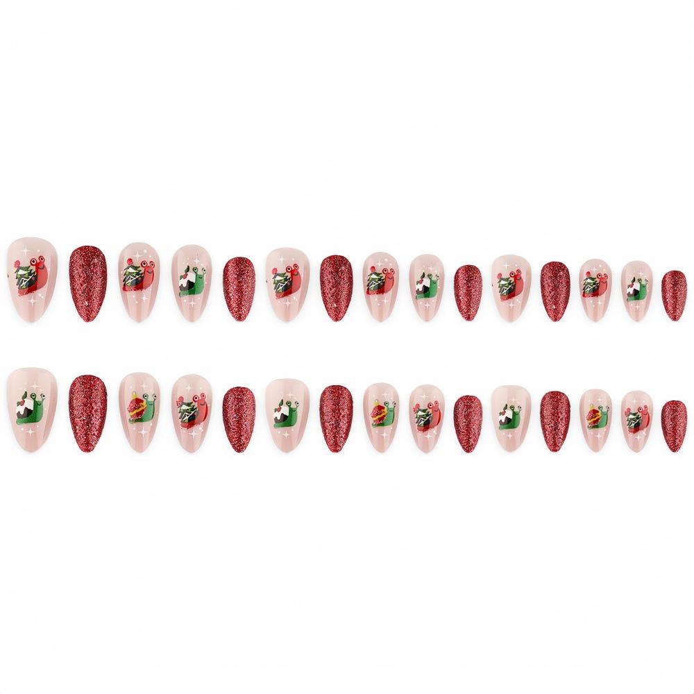 Christmas Burgundy Glitter Wear Nails Almond Nails Cute And Fun Christmas Snail Manicure Wear Nails