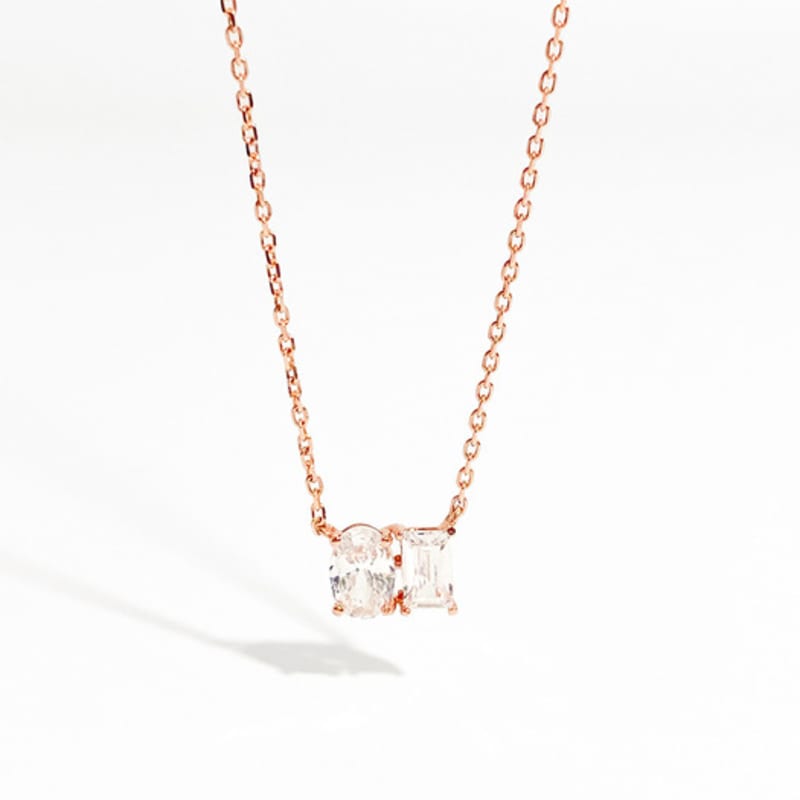 MAYBETOI 14k Frida Oval-Cut Baguette Twin Necklace