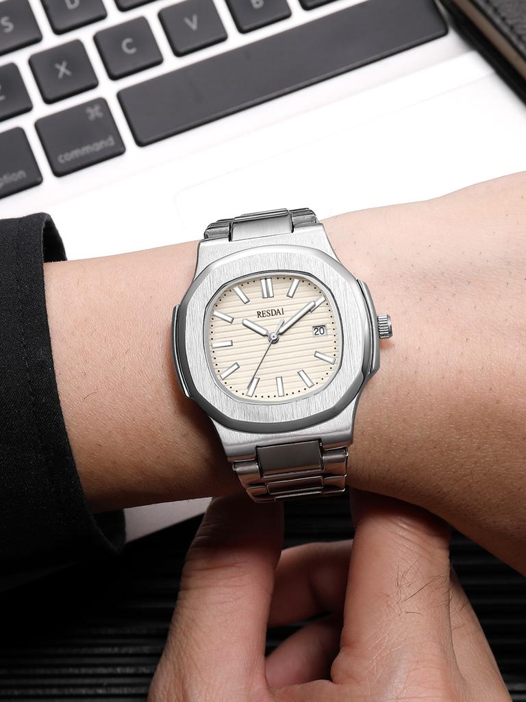 Luxury Simple With Diamonds Calendar Men's Quartz Watches High Quality Stainless Steel Silver Folding Clasp Men's Watch