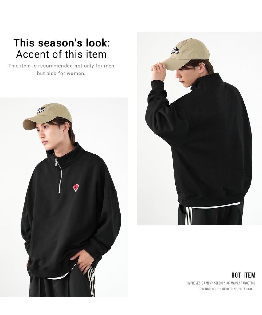 IMPROMES SIDEWAY STANCE Men's Half-Zip Fleece Sweatshirt with Embroidered One-Point Design, 70220, Navy