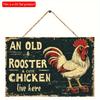 2D плоская деревянная 30*20 см винтажная деревянная настенная вывеска "Старый петух" в деревенском стиле, декоративная табличка с вешалкой из льняной веревки для дома, бара, кафе, офиса