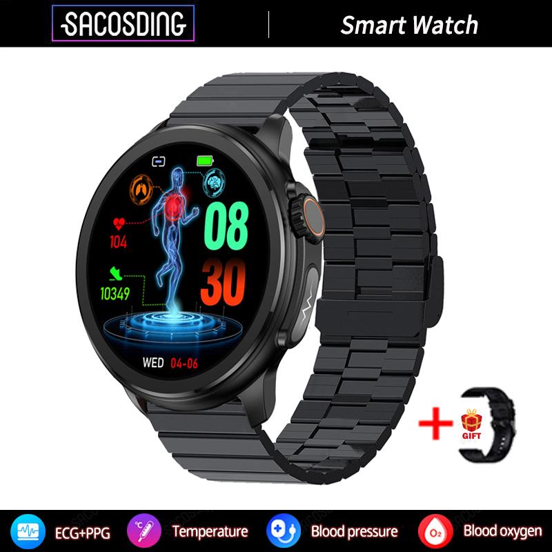 SACOSDING 1,43-дюймовый HD-экран, Bluetooth-вызов, ЭКГ, умные часы для мужчин и женщин, кровяное давление, кислород, частота сердечных сокращений, трекер упражнений, ET481