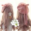 Warm Girl Lace Bow Hat Sweet Painter Hat Y2k Beanie Cap  Female