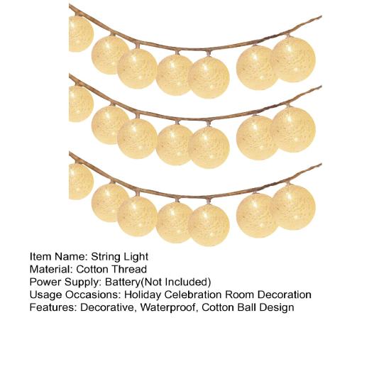 Гирлянда из хлопковых шариков Водонепроницаемая на батарейках 10/20/40 светодиодов Рождество Свадьба Хэллоуин Праздничная вечеринка Декоративная гирлянда
