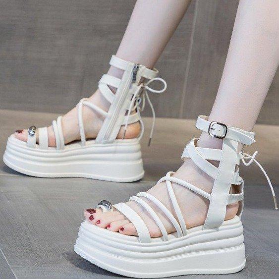 Модные женские босоножки на танкетке 2024 года, летние босоножки на платформе, гладиаторские туфли, женские удобные повседневные босоножки на среднем каблуке, zapatos mujer