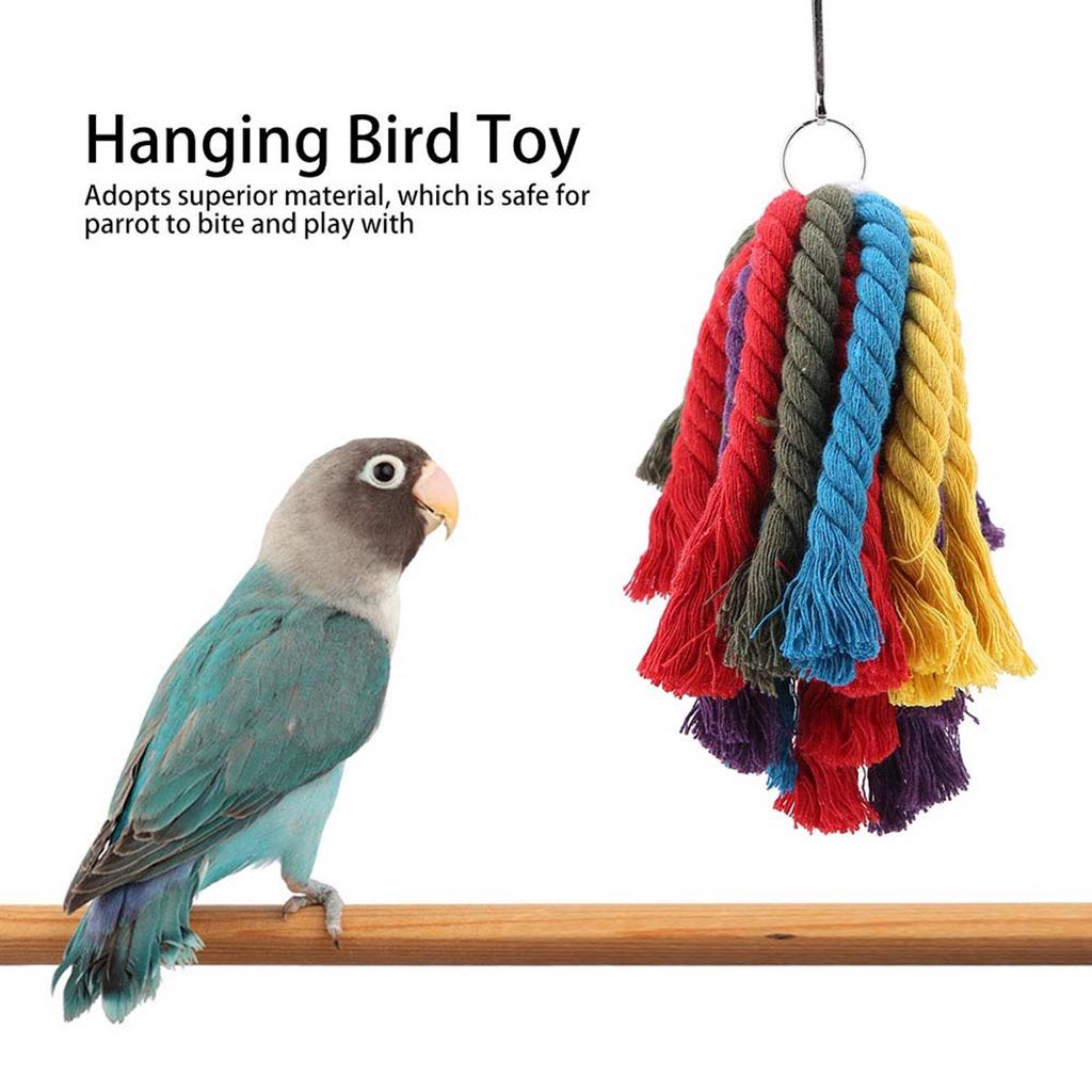 Colorful Cotton Rope Parrot Chewing Toy for Cage Entertainment and Beak Grinding Bird Cage Climbing Tearing Rope Toy