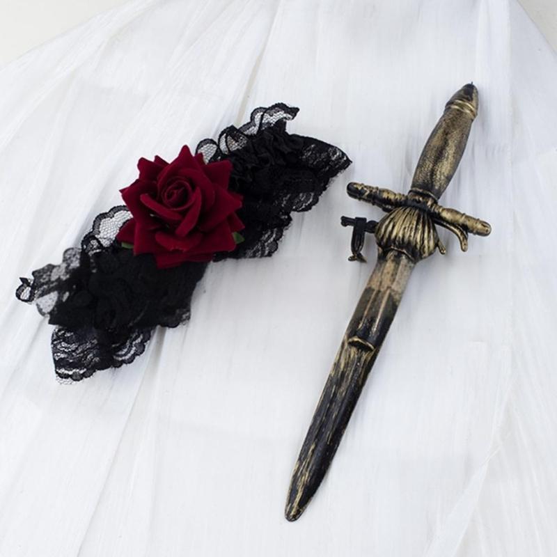 Хэллоуин Подвязка с цветком и пиратскими кинжалами Кольца для ног Мечи Ножны для ног для женщин Хэллоуин Пиратские костюмированные аксессуары