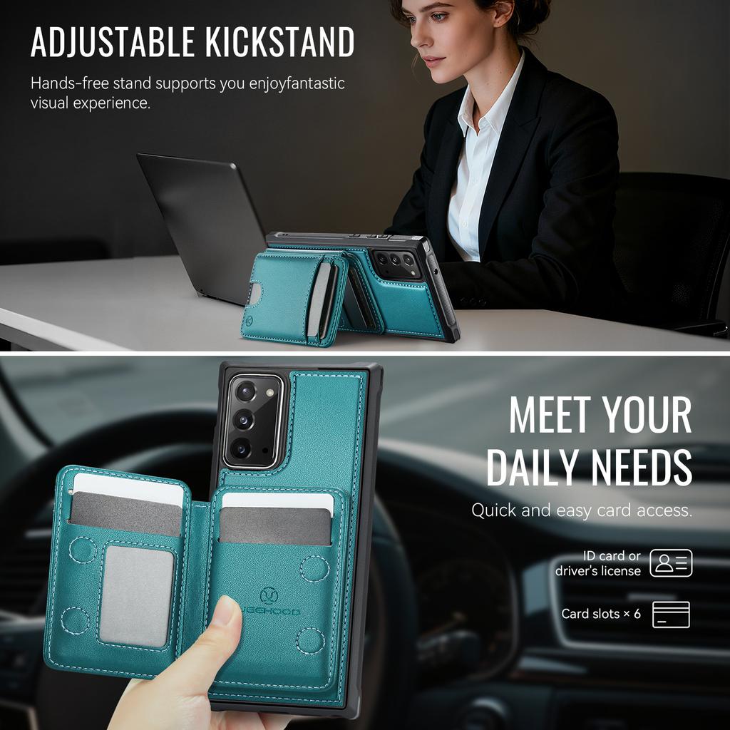 For Samsung Galaxy Note20 Magnetic Case JEEHOOD J10 Leather Back Phone Cover with Detachable Card Holder Kickstand