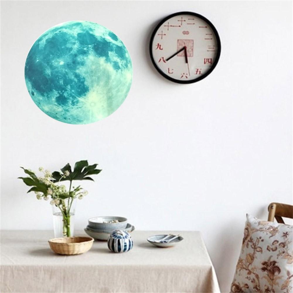20 см 3D большая луна флуоресцентная наклейка на стену съемная светится в темноте