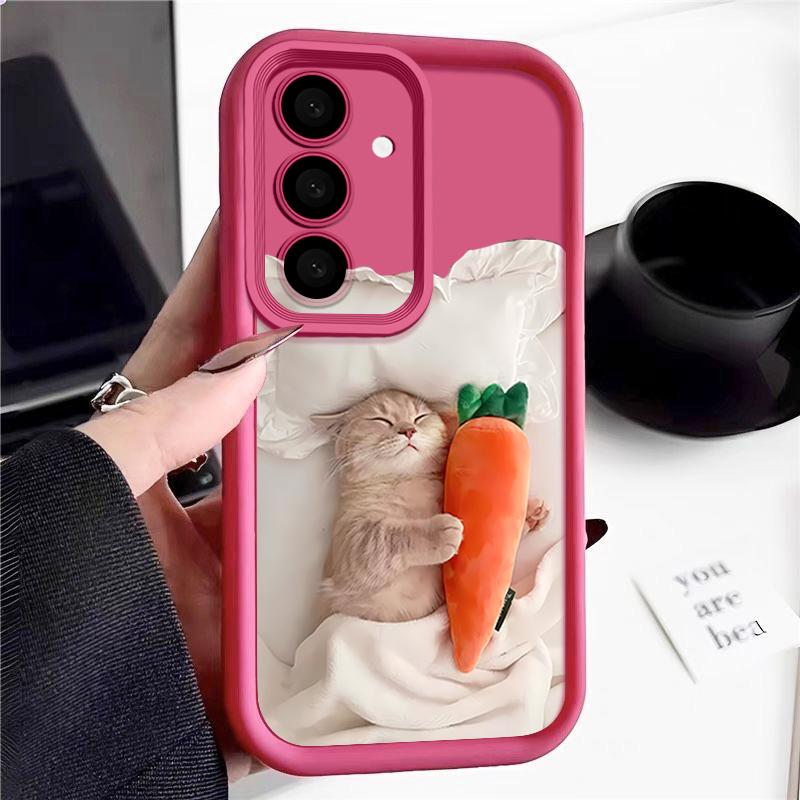 Чехол 'Спящий кот с морковками' для Samsung Galaxy A57 A37 A17 A56 A36 A26 A16 5G A55 A35 A15 A54 S21 FE S22 S23 S24 Plus S25 Edge S26 Ultra
