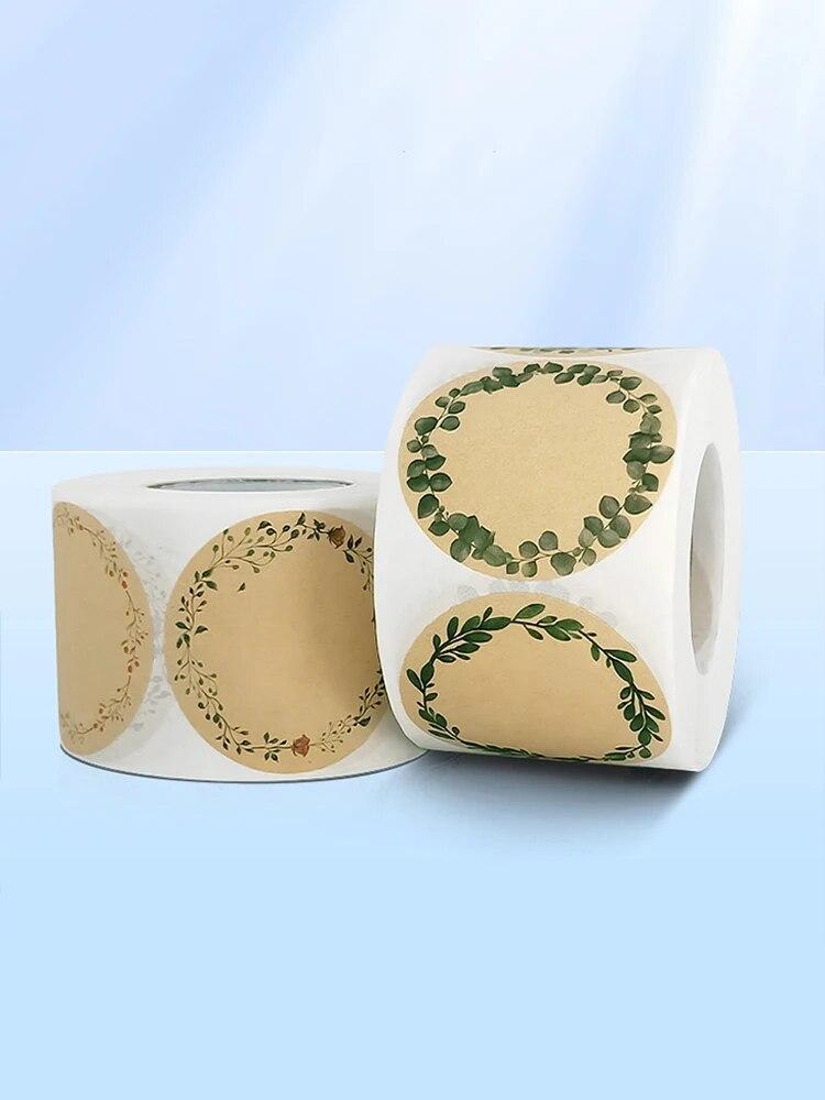 500 Stickers Kraft Paper Flowers Can Be Handwritten Decorative Seal Stickers Self-adhesive Label Paper Self-adhesive Labels Roll