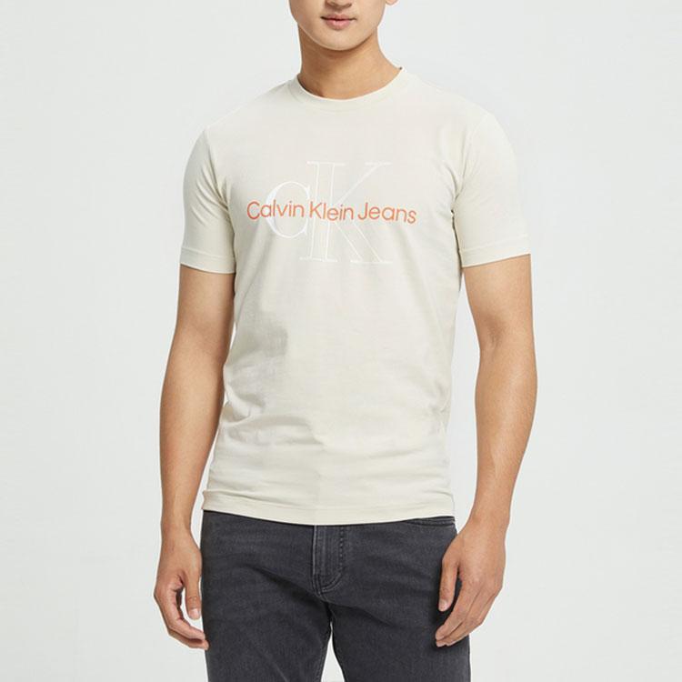 CK/Calvin Klein с логотипом и круглым вырезом, облегающая футболка прямого кроя с короткими рукавами, мужские топы, светло-кофейный цвет J320568-ACF