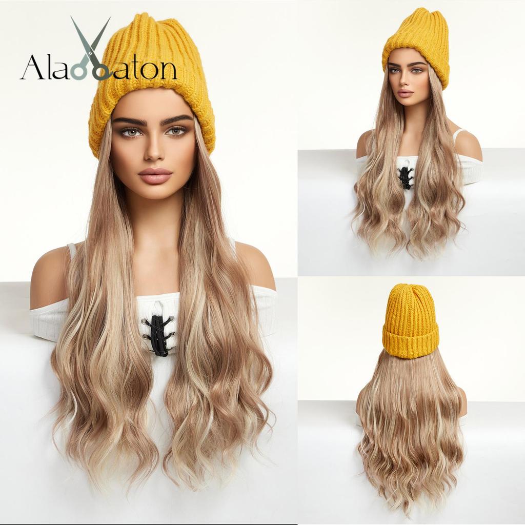 Blonde Unicorn Hat Wigs Cap with Hair Ombre Brown Blonde Color Connect Synthetic Hair Extensions Women Daily Party High Temperature