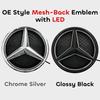 AAVV1 Car Front Grille Emblem Star Badge Lighting Logo Chrome Silver 3D Mirror For Mercedes Benz W205 C180 C200 C250 C300 C350 C400