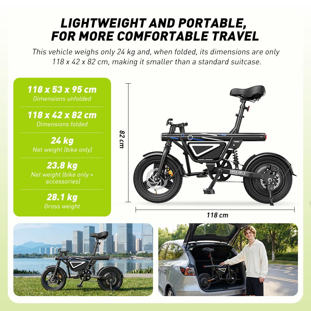 Foldable Electric Bike EB1S 250W Motor 12AH Battery 25km/h High-Speed 14inch Vacuum Inflatable Tires With APP Control