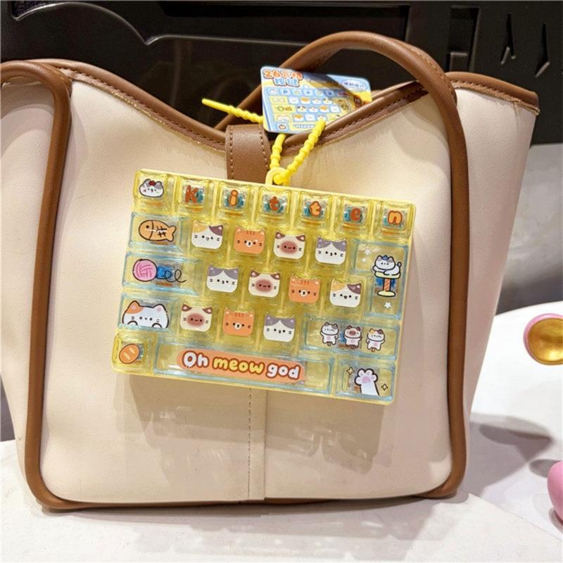 Мини-клавиатура Игрушка-нажималка Брелок с раскладкой из 26 кнопок, Прозрачный мультяшный корпус для игры на столе, Брелок на сумку и для путешествий