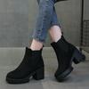 Women's Chunky Heeled Chelsea Boots Plus Size Round Toe Slip On Ankle Boots Women Autumn Winter Comfy Platform Short Botas Mujer