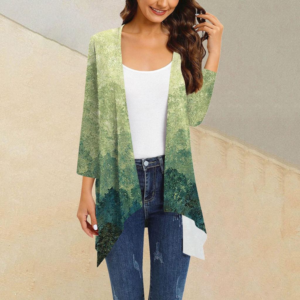 Женский кардиган неправильной формы с принтом, рукавами три четверти и карманной курткой