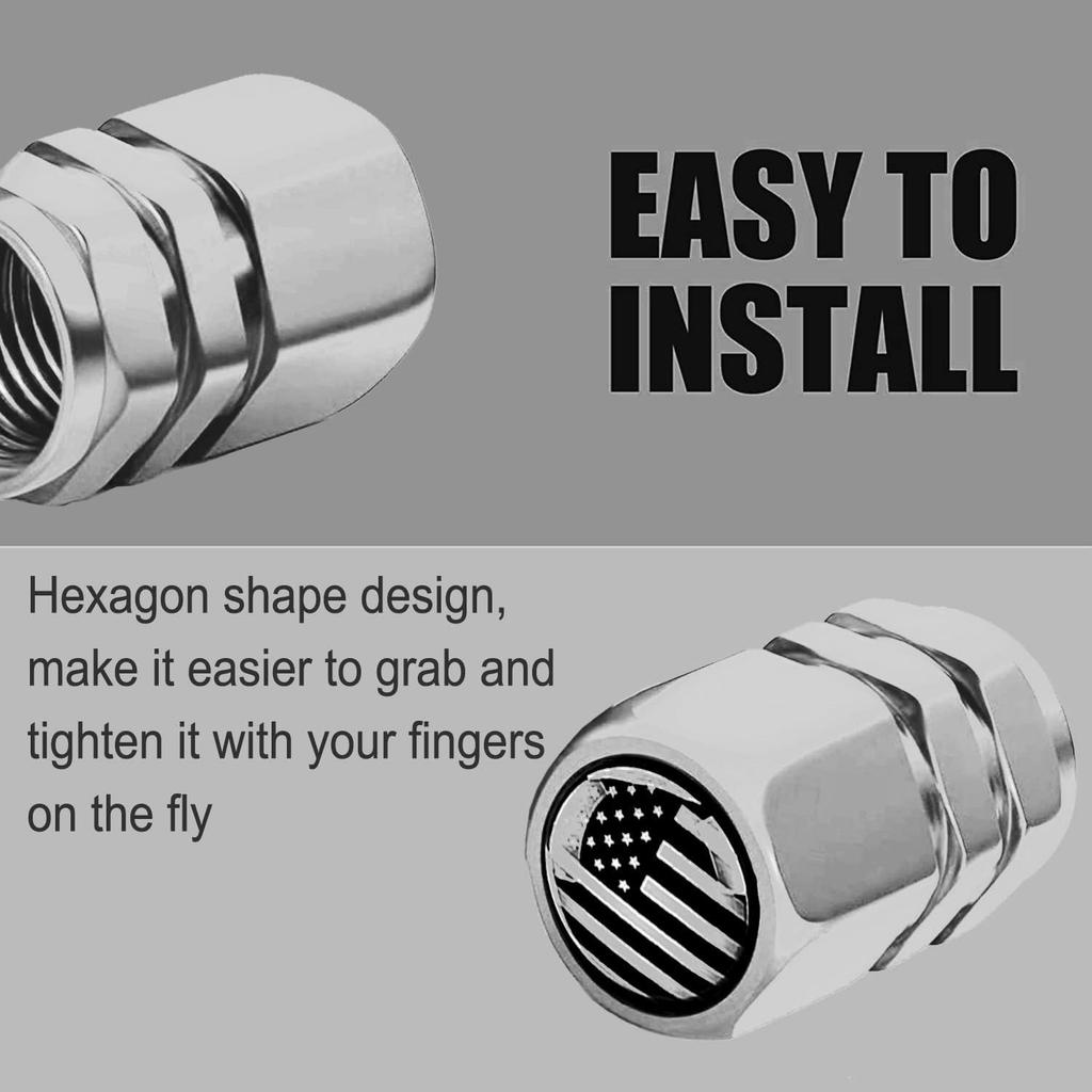 Dsycar 12 Pack Chrome American Flag Valve Stem Cap Aluminum Hexagon Design, with Rubber Ring, Universal fits Cars, Trucks, Motorcycles, Bicycles