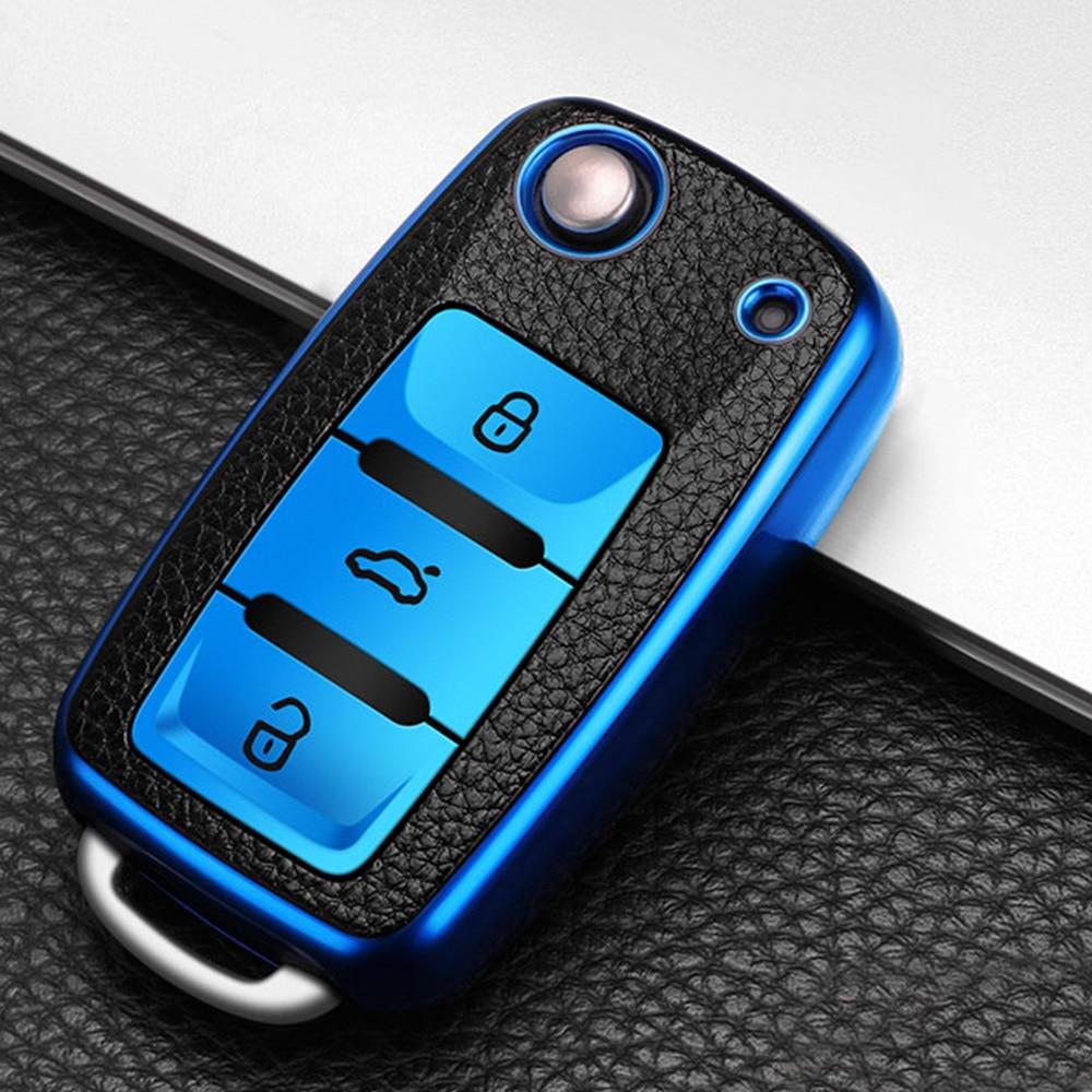 KIQI TPU Leather Car Key Case Cover for Volkswagen VW Golf 4 5 6 Jetta Polo Passat Skoda Superb Octavia Fabia Seat Ibiza Leon