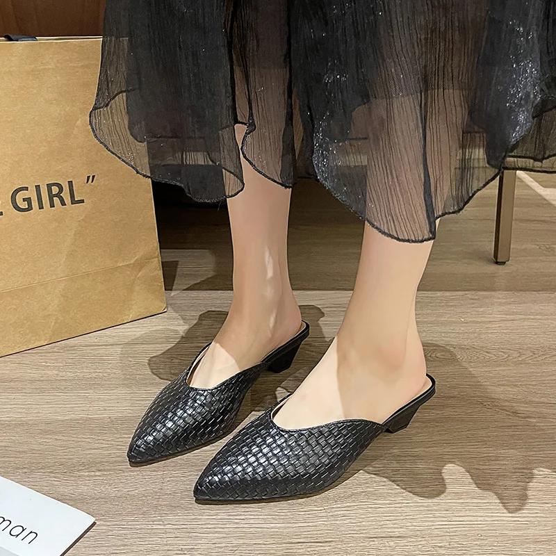 Женские модные тапочки Baotou, весенние, новые, с острым носком, с неглубокой подошвой, водонепроницаемые, нескользящие, на толстом каблуке